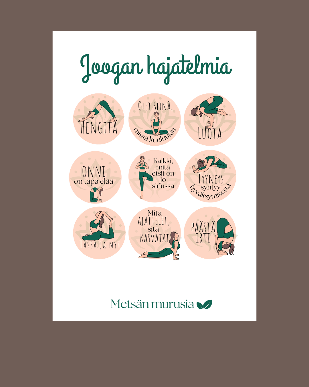 Joogan hajatelmia tulostettava tarra-arkki